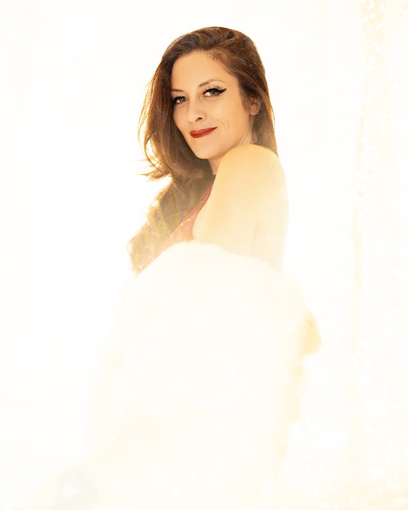 Woman with White Fur, Winter Wonderland, Dream In Blue Photography, Colorado Boudoir